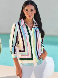 Chemisier à rayures avec col chemise et manches longues