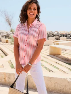 Chemisier à rayures col chemise patte de boutonnage