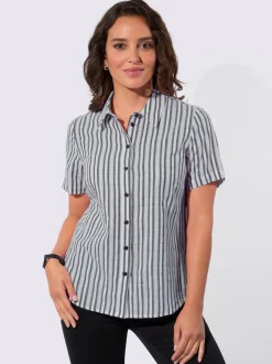 Chemisier à rayures col chemise patte de boutonnage