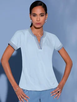 Chemisier sans manches en viscose avec col V côtelé
