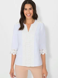 Chemisiers manches trois quarts en dentelle transparente