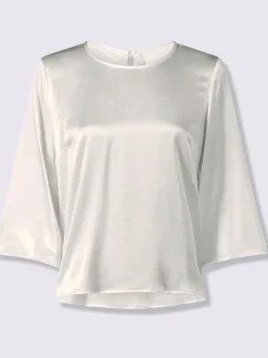 Chemisier soie-viscose col rond manches trois quart fronces