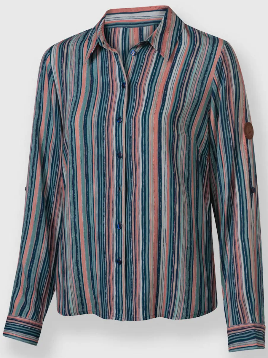 Chemisiers rayés à col chemise et manches retroussables