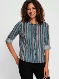 Chemisiers rayés à col chemise et manches retroussables