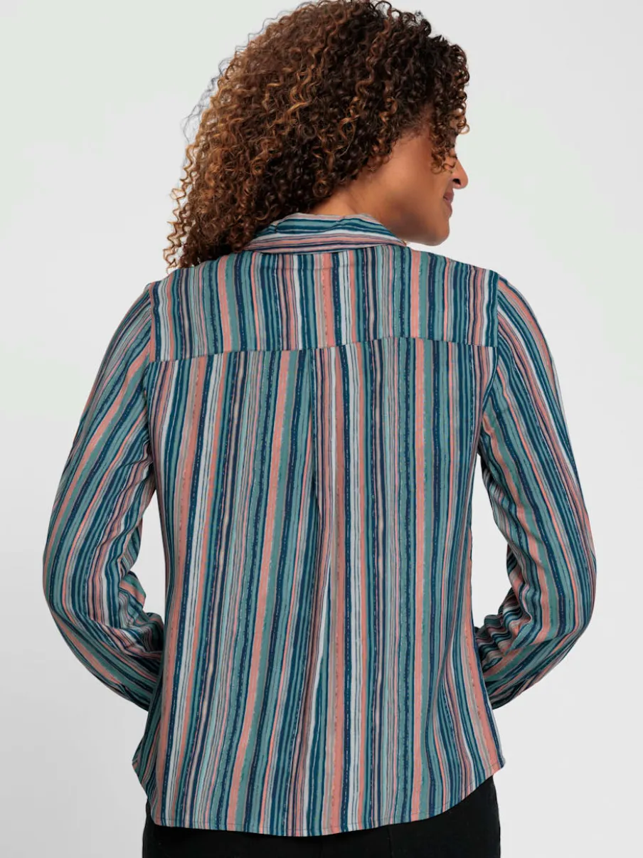 Chemisiers rayés à col chemise et manches retroussables