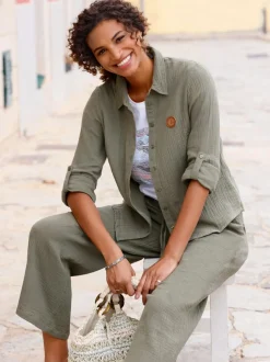 Chemisier structuré à manches longues en pur coton