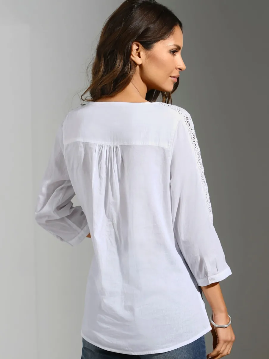 Chemisier tunique avec broderie et dentelle transparente