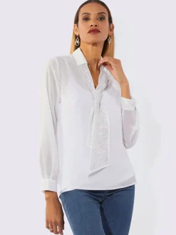 Chemisier vaporeux Georgette avec col chemise et lavallière en polyester recyclé