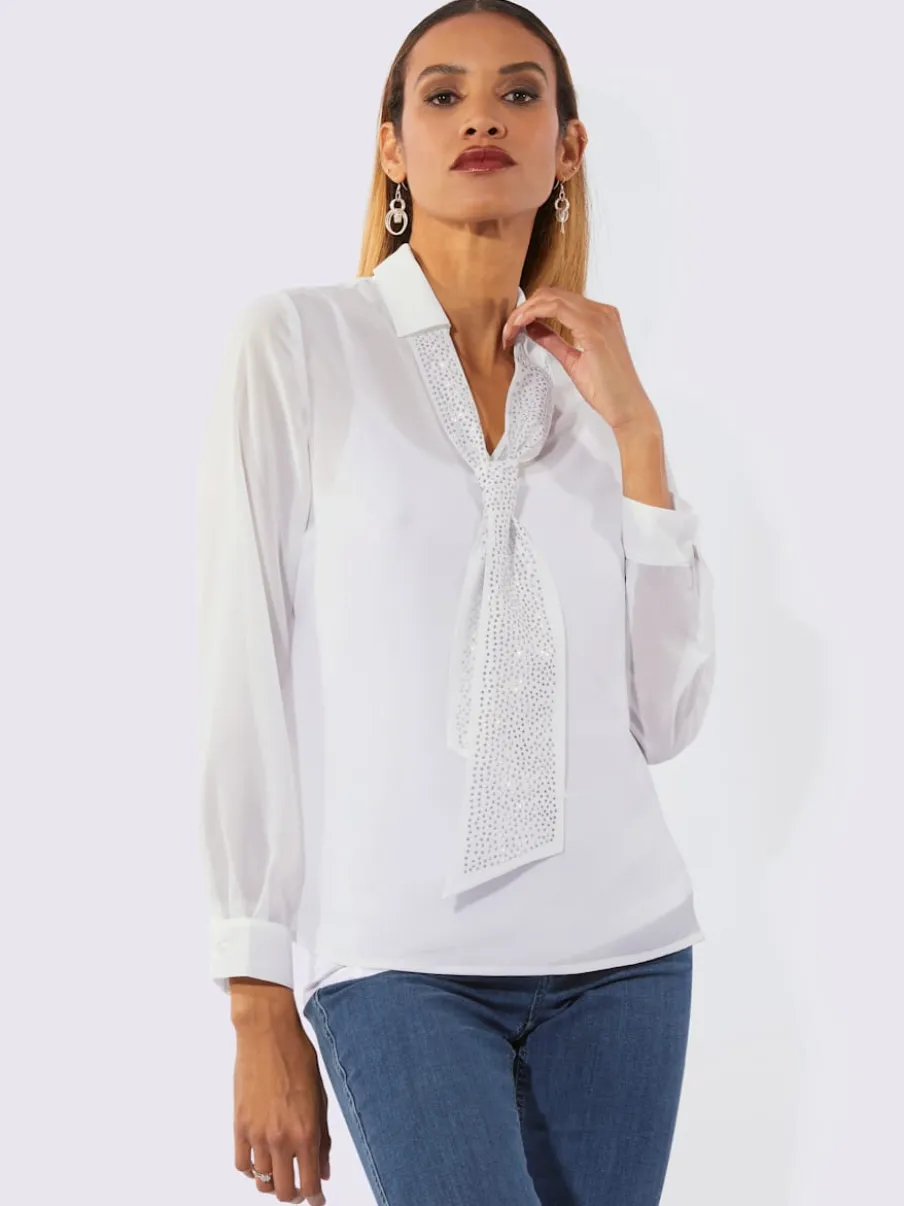 Chemisier vaporeux Georgette avec col chemise et lavallière en polyester recyclé