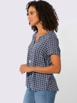 Chemisier Viscose imprimé à col V ouvert et manches courtes