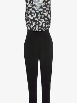 Combinaison longue à encolure en V avec motifs floraux et taille élastiquée