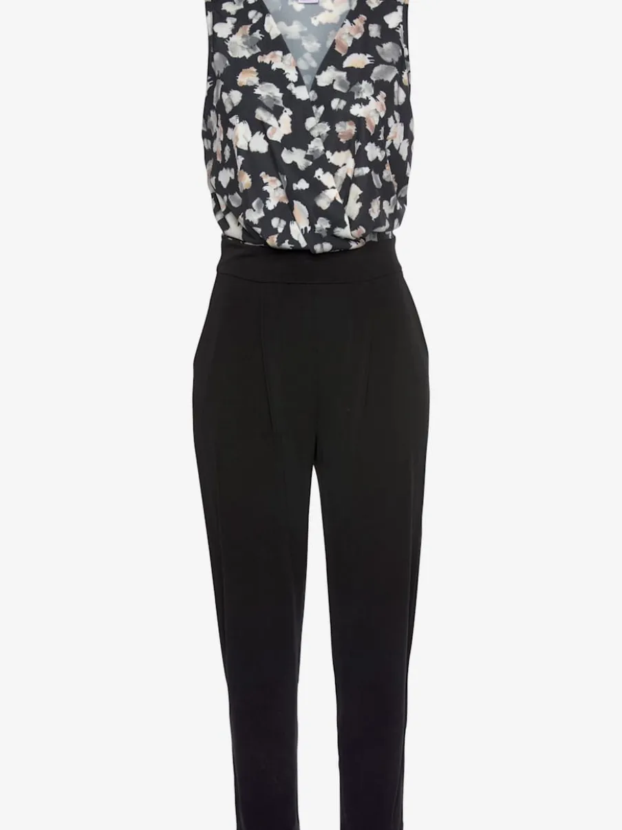 Combinaison longue à encolure en V avec motifs floraux et taille élastiquée