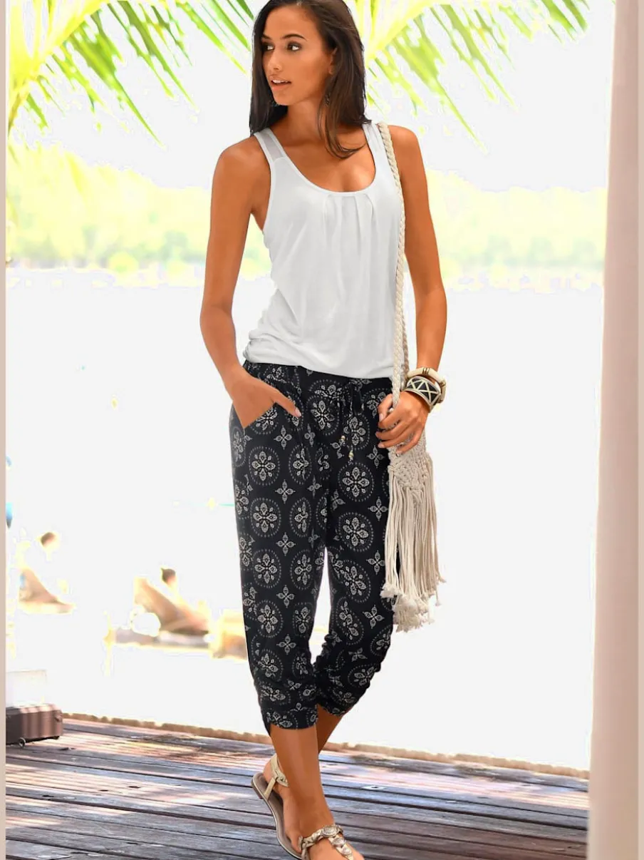 Corsaire d'été en viscose à imprimé floral avec ceinture élastique