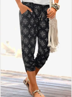 Corsaire d'été en viscose à imprimé floral avec ceinture élastique