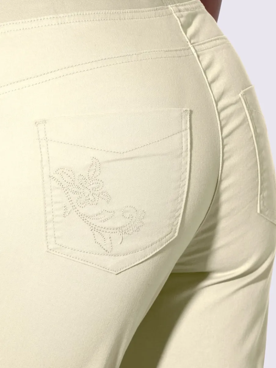Corsaire à poches avec ceinture élastique et broderie décorative