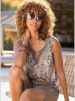 Débardeur avec encolure ronde et détails contrastés en viscose fluide
