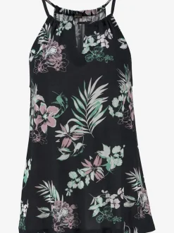Débardeur de plage à motifs tropicaux avec encolure fendue et bretelles spaghetti