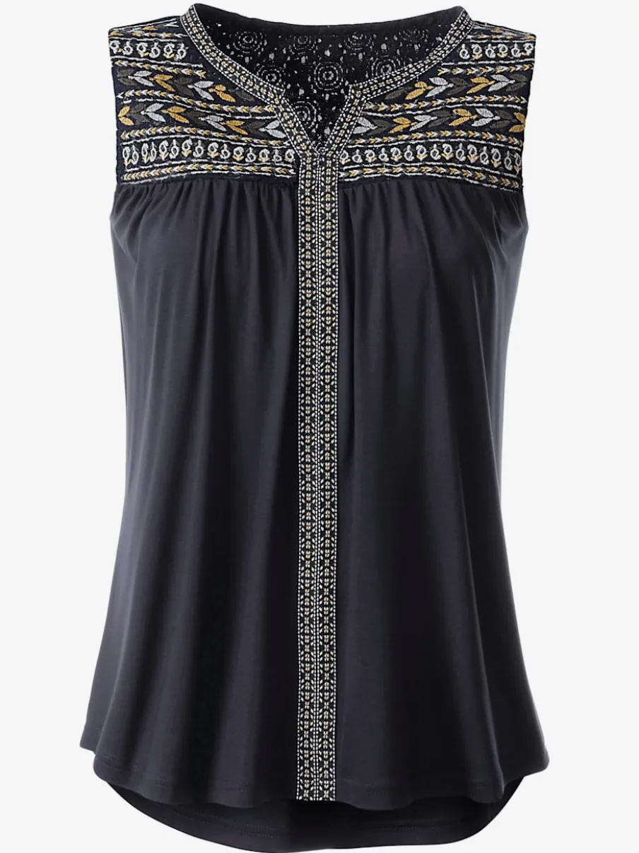 Débardeur doux avec col rond et dentelle brodée