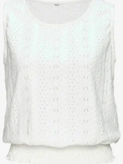 Débardeur d'été sans manches avec motif ajouré et ceinture smockée