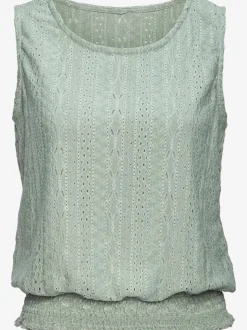 Débardeur d'été sans manches avec motif ajouré et ceinture smockée