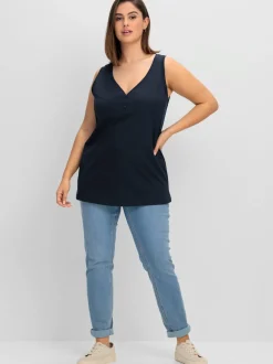 Débardeur encolure en v avec patte de boutonnage décorative