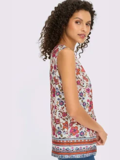 Débardeur à encolure ronde avec fente et motif floral