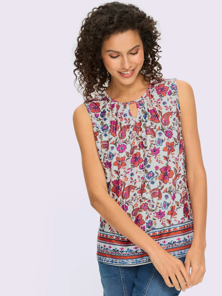 Débardeur à encolure ronde avec fente et motif floral