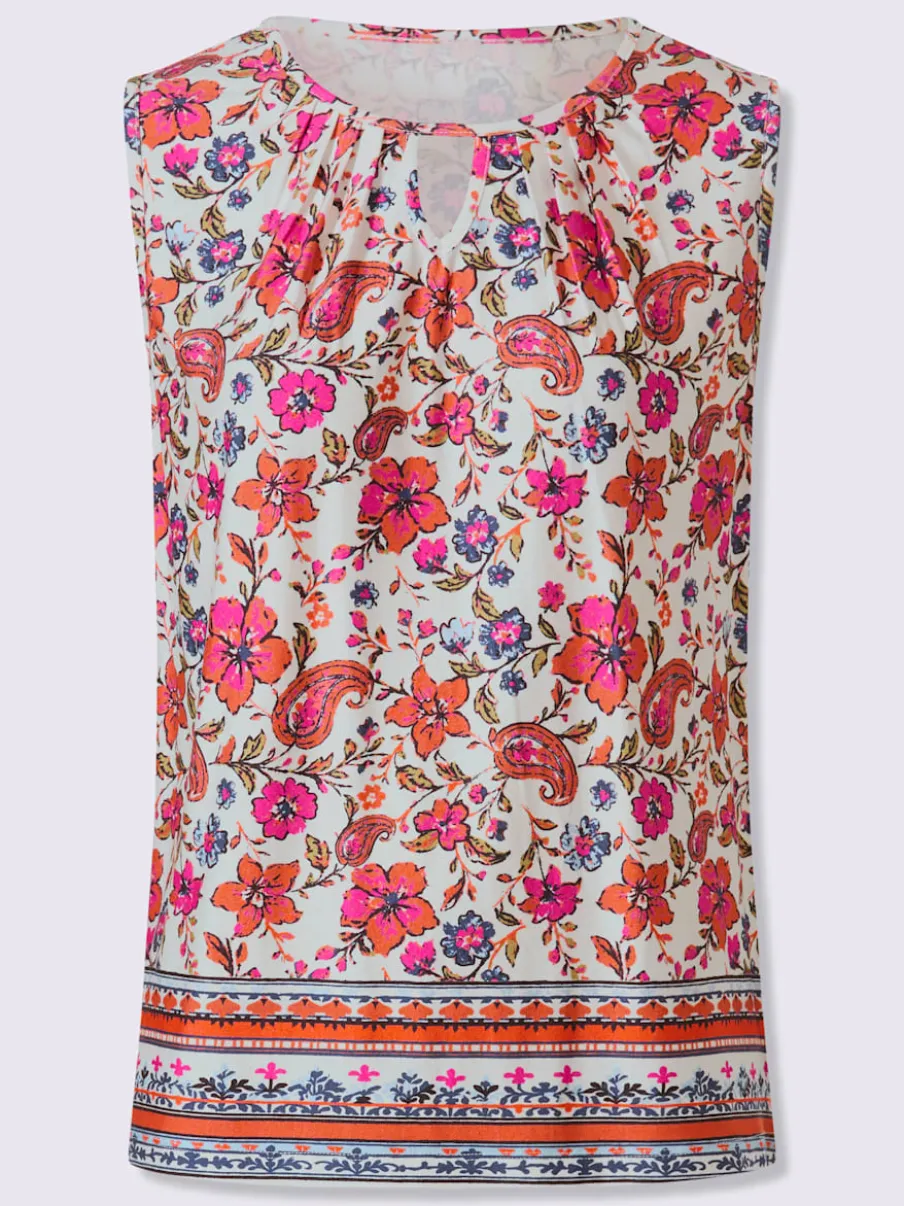 Débardeur à encolure ronde avec fente et motif floral