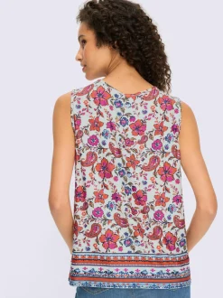 Débardeur à encolure ronde avec fente et motif floral
