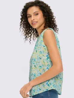 Débardeur à encolure ronde avec motifs feuilles tropicales et petites fronces