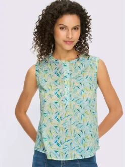 Débardeur à encolure ronde avec motifs feuilles tropicales et petites fronces