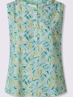 Débardeur à encolure ronde avec motifs feuilles tropicales et petites fronces