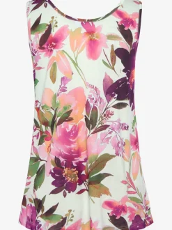 Débardeur à encolure ronde dégagée avec motif fleuri et coupe décontractée