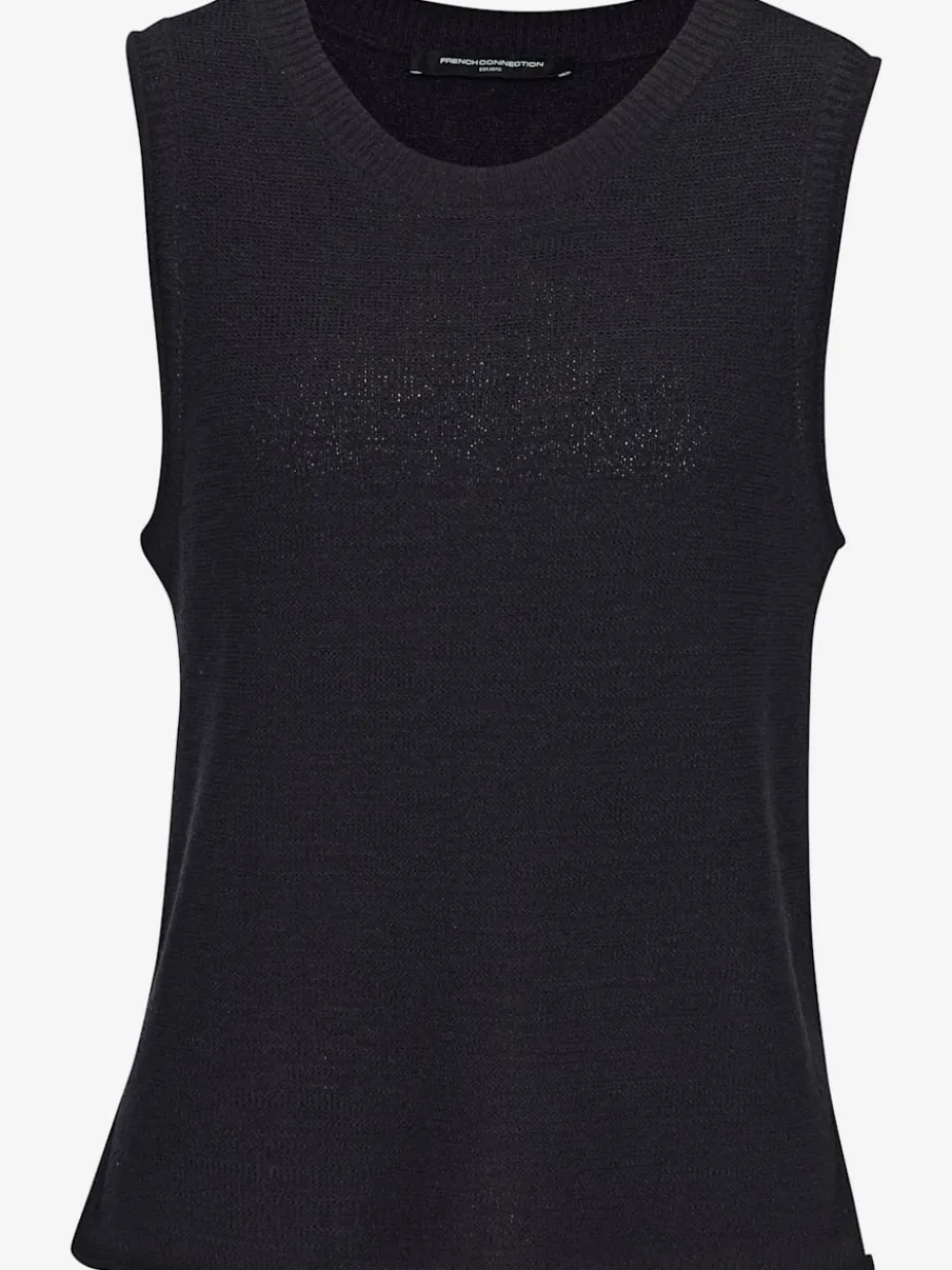 Débardeur à encolure ronde sans manches en tricot léger avec ourlet fendu