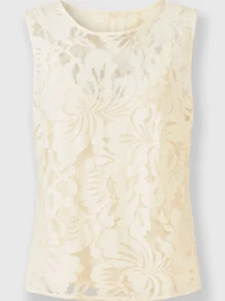 Débardeur en dentelle florale avec encolure ronde boutonnée