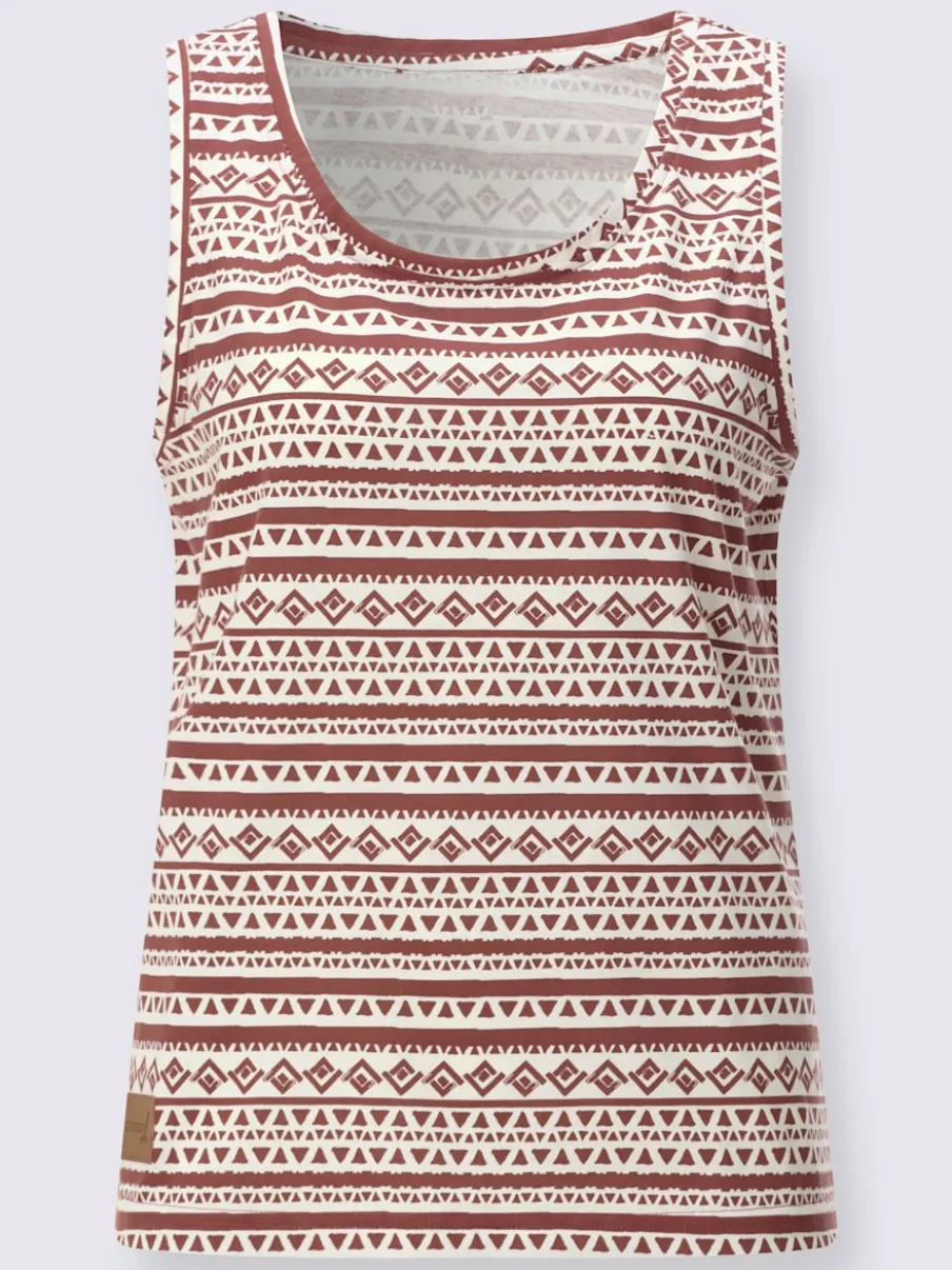 Débardeur en pur coton à col rond et motif géométrique