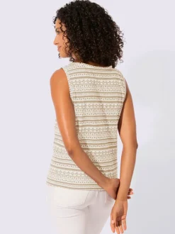 Débardeur en pur coton à col rond et motif géométrique