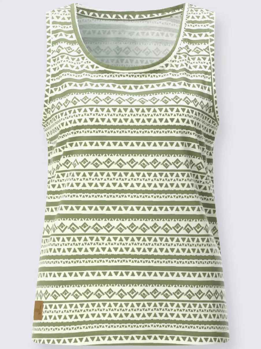 Débardeur en pur coton à col rond et motif géométrique