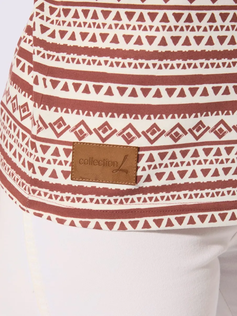 Débardeur en pur coton à col rond et motif géométrique