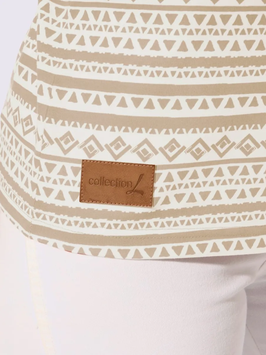Débardeur en pur coton à col rond et motif géométrique