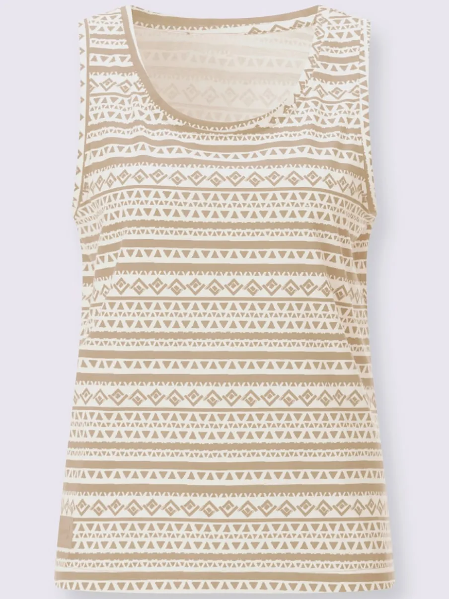 Débardeur en pur coton à col rond et motif géométrique