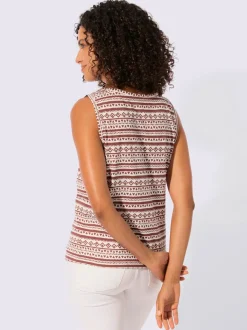 Débardeur en pur coton à col rond et motif géométrique