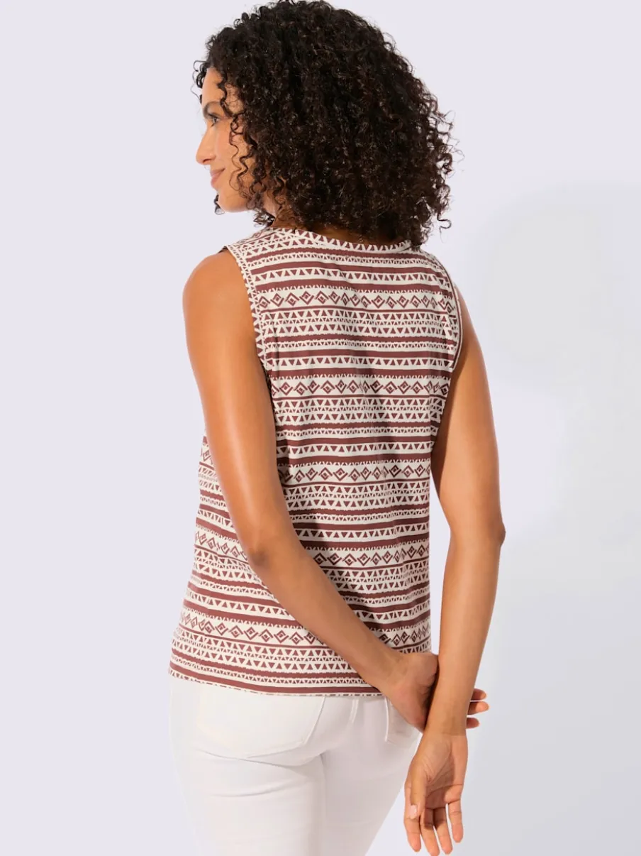 Débardeur en pur coton à col rond et motif géométrique