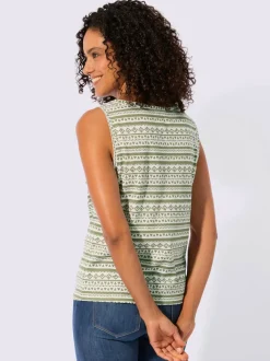 Débardeur en pur coton à col rond et motif géométrique