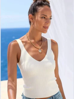 Débardeur en tricot avec encolure en V et larges bretelles