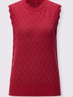 Débardeur en tricot à col rond et mancherons avec motif ajouré