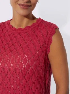 Débardeur en tricot à col rond et mancherons avec motif ajouré