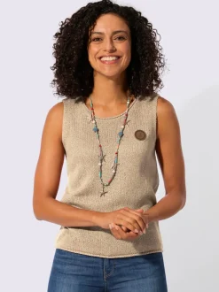 Débardeur en tricot à col rond et sans manches avec empiècement décoratif