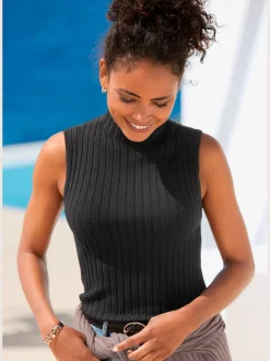 Débardeur en tricot côtelé à col montant et coupe ajustée