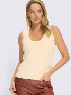 Débardeur en tricot fin à encolure ronde et manches trois-quarts avec finitions délicates